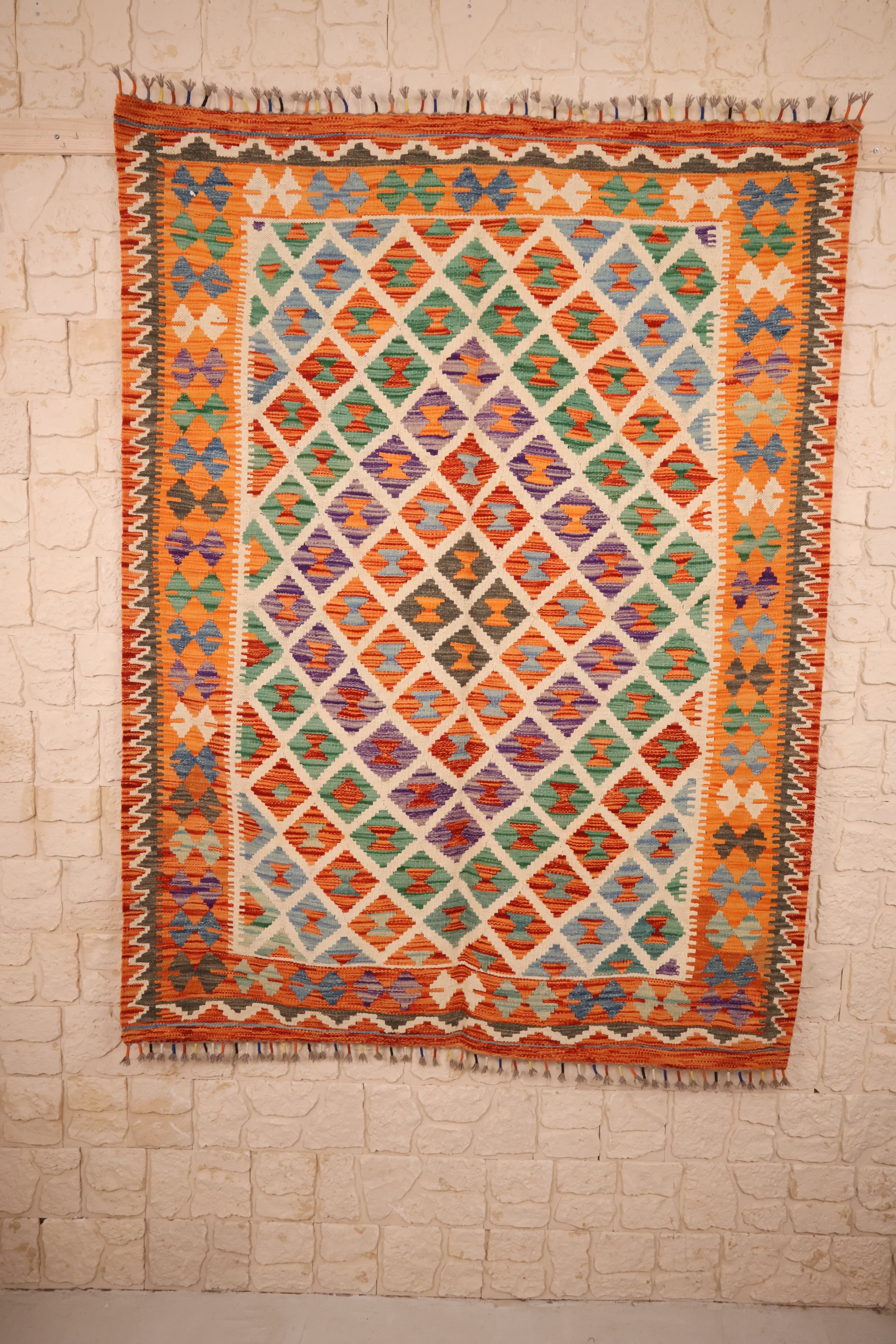 Tapis kilim fait main - afghan - 199x153cm - Laine