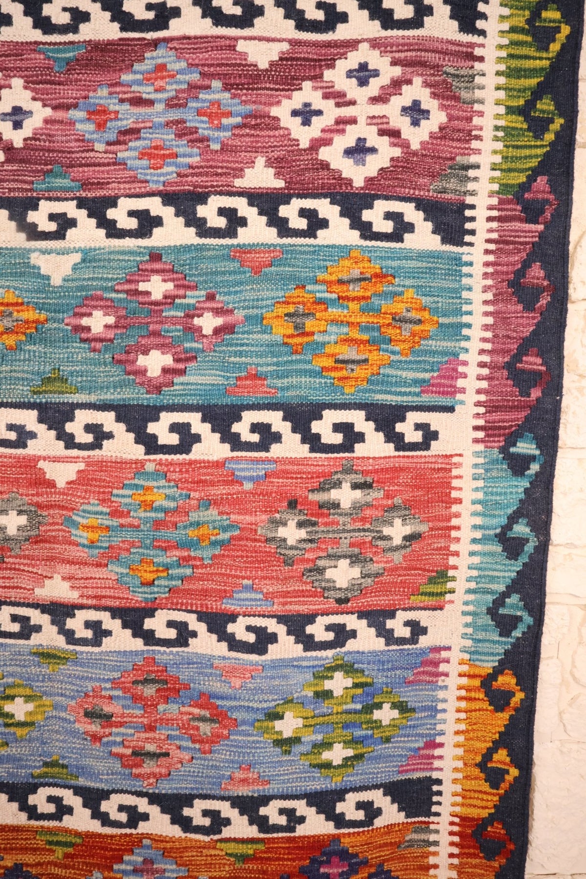 Tapis kilim fait main - afghan - 232x172cm - Laine - Baba Rug