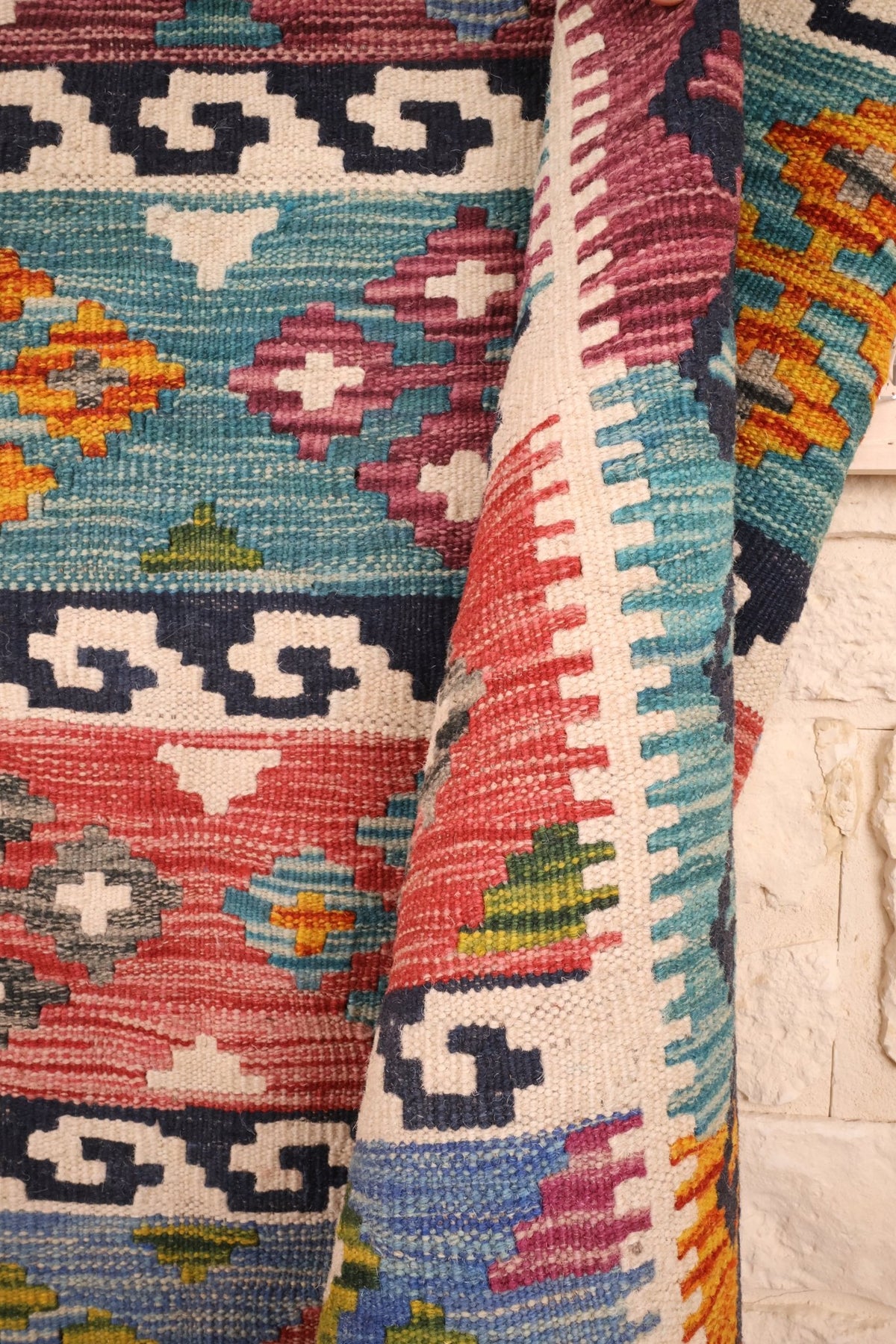 Tapis kilim fait main - afghan - 232x172cm - Laine - Baba Rug
