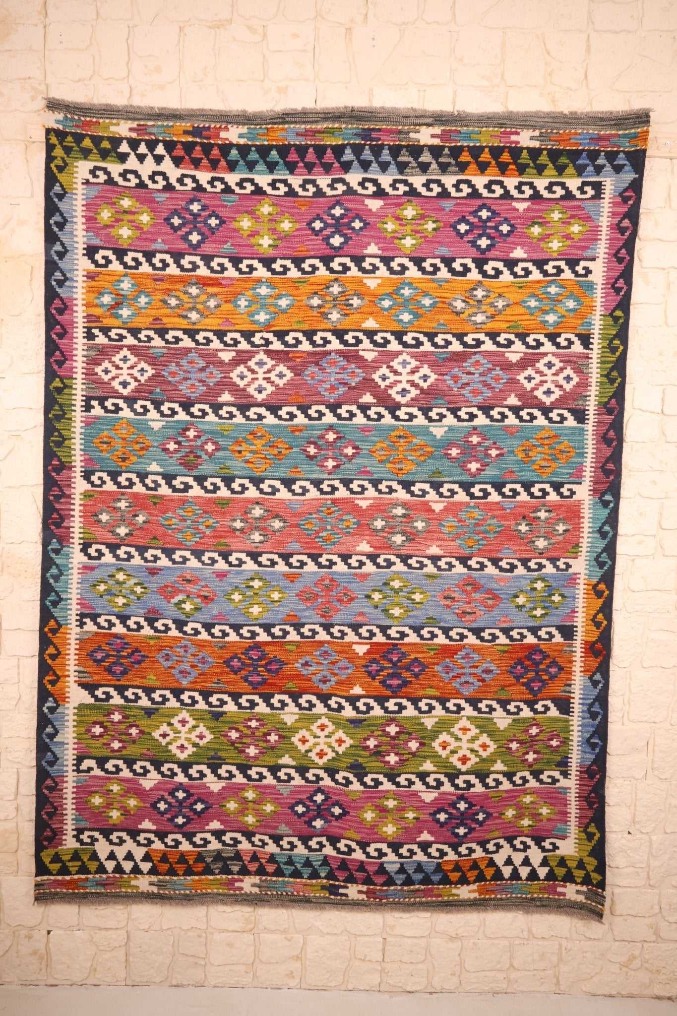 Tapis kilim fait main - afghan - 232x172cm - Laine - Baba Rug
