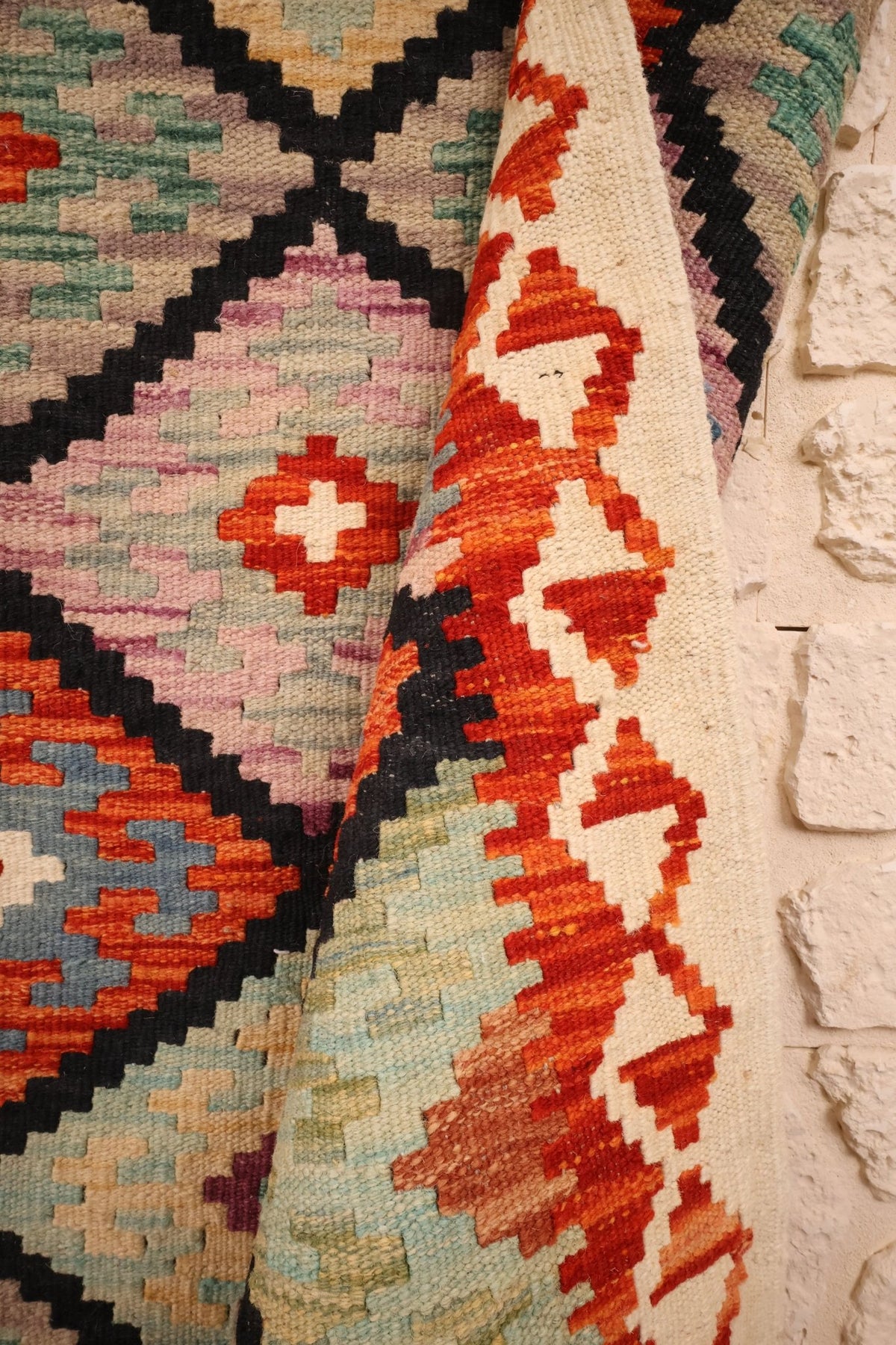 Tapis kilim fait main - Afghan - 140x102cm - Laine - Baba Rug