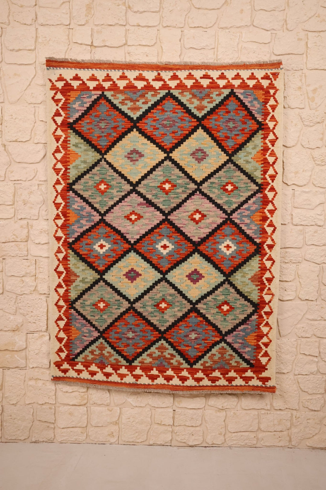 Tapis kilim fait main - Afghan - 140x102cm - Laine