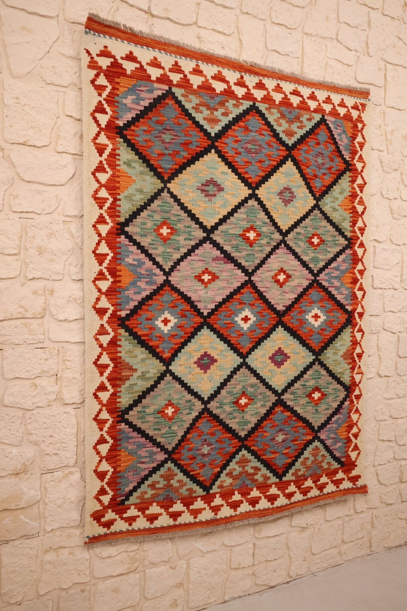 Tapis kilim fait main - Afghan - 140x102cm - Laine - Baba Rug