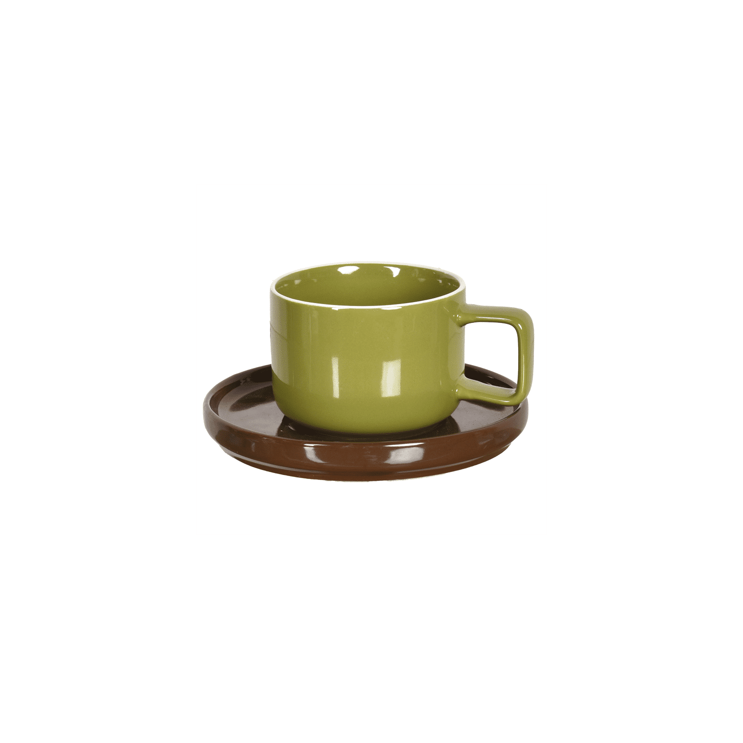 Tasse Chic kaki avec sa sous tasse marron