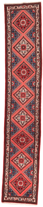Tapis de couloir Teffriche persan fait main en laine – vue de face, 392 × 73 cm – Baba Rug, Paris
