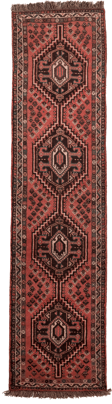 Tapis Shiraz persan fait main en laine – vue de face, 300 × 75 cm – Baba Rug, Paris
