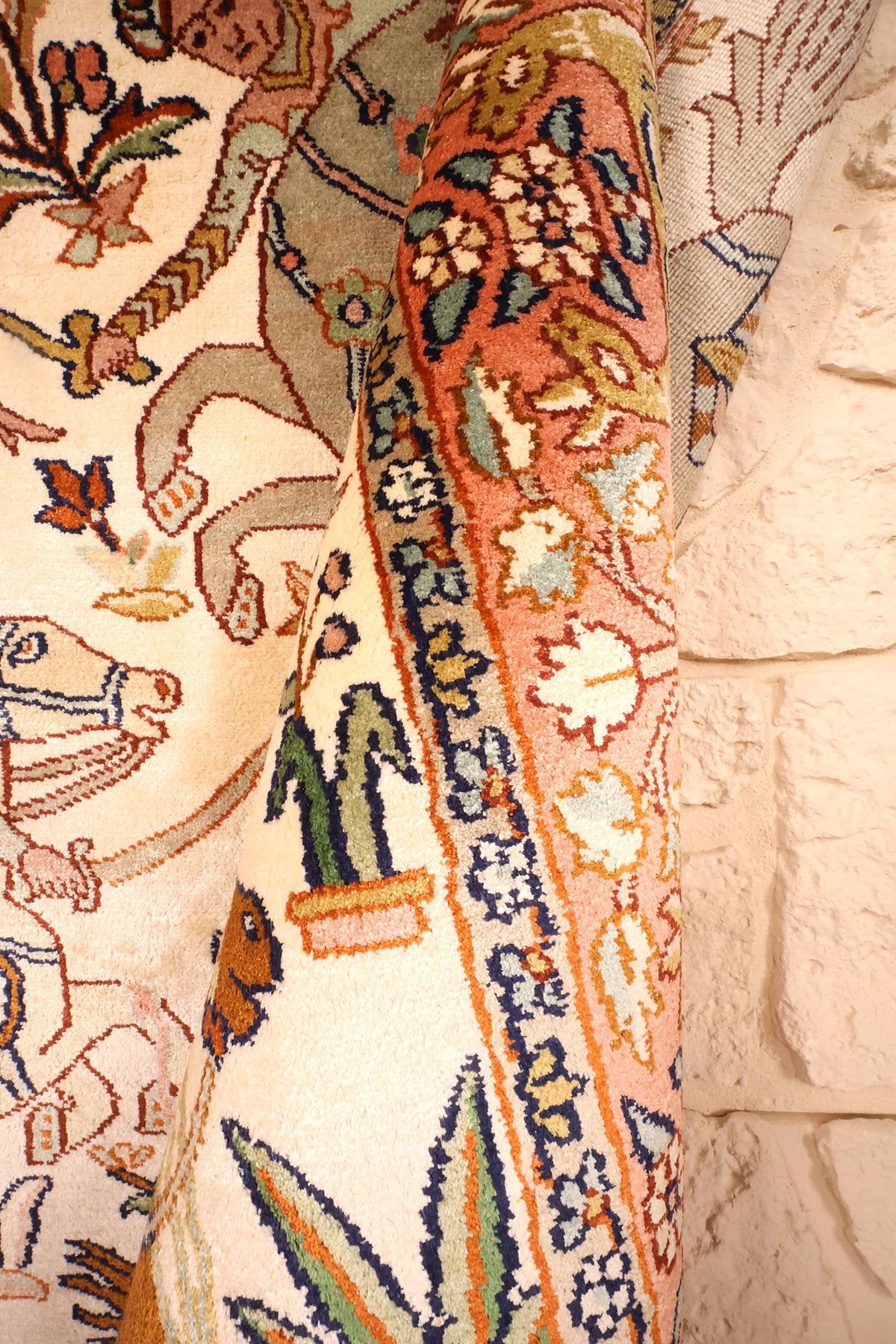 Lisière du tapis Cachemire 152 × 94 cm, noué à la main, bordure fleurie repliée