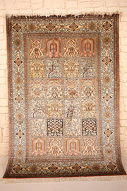 Tapis Cachemire beige en soie 180 × 127 cm, vue d'ensemble du champ à compartiments