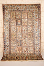 Tapis Cachemire beige 187 × 123 cm en soie, vue d'ensemble du plan de jardin à caissons