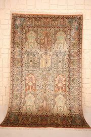 Tapis Cachemire beige en soie 193 × 123 cm, vue d'ensemble des compartiments à arcade