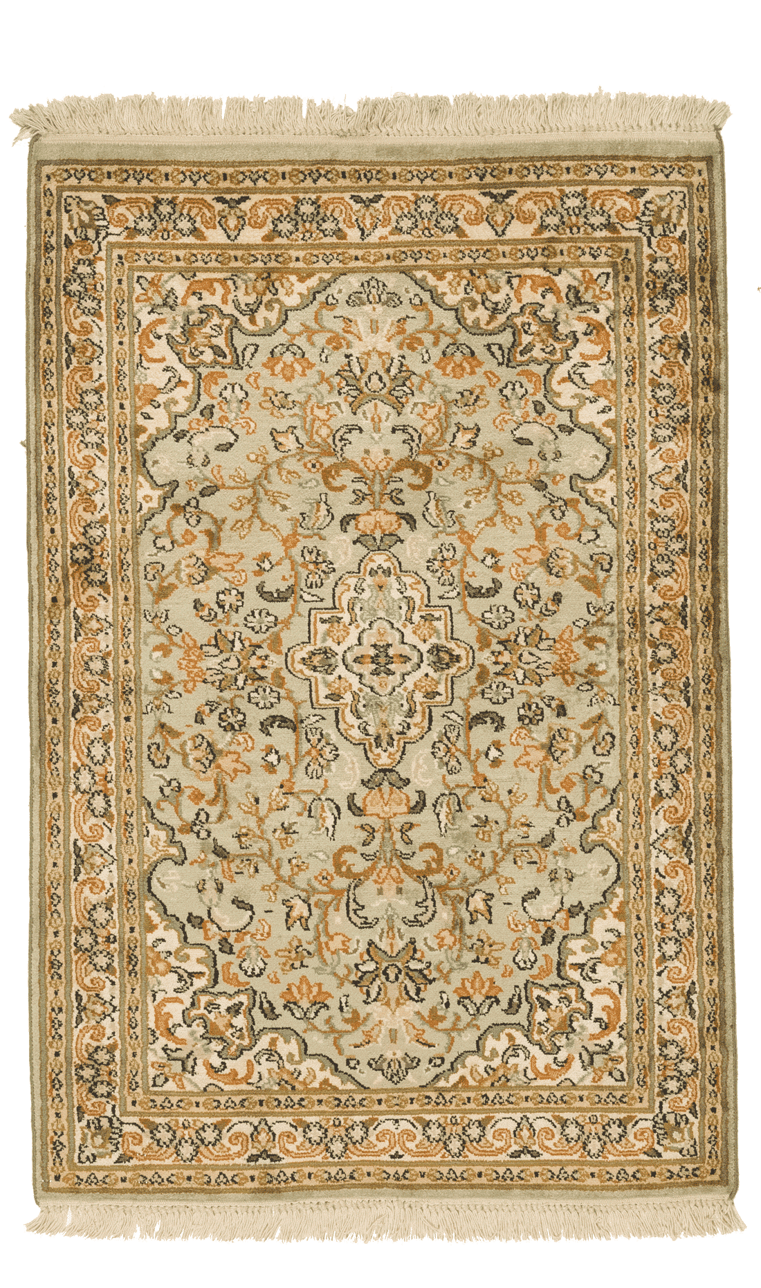 Tapis cachemire et soie fait main en Inde, format 96x63 cm, type descente de lit, boutique Baba Rug à Paris 12