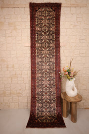 Tapis d'orient Hamadan oriental en laine tissé main, 292 x 67 cm, motifs caucasiens, coloris naturels — Baba Rug