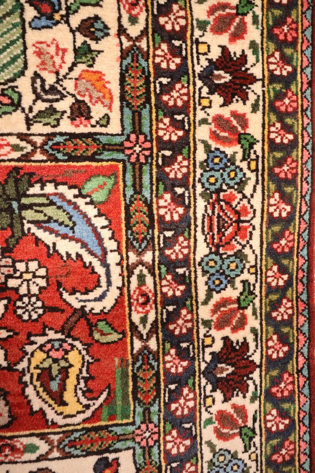 Bordure principale ivoire à fleurs et contre-bordures bleu et vert du Djahad