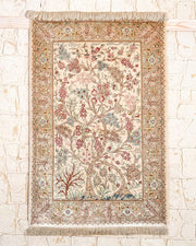 Tapis Ghoum persan 100% soie motif Arbre de Vie 120x80 cm noué main Iran