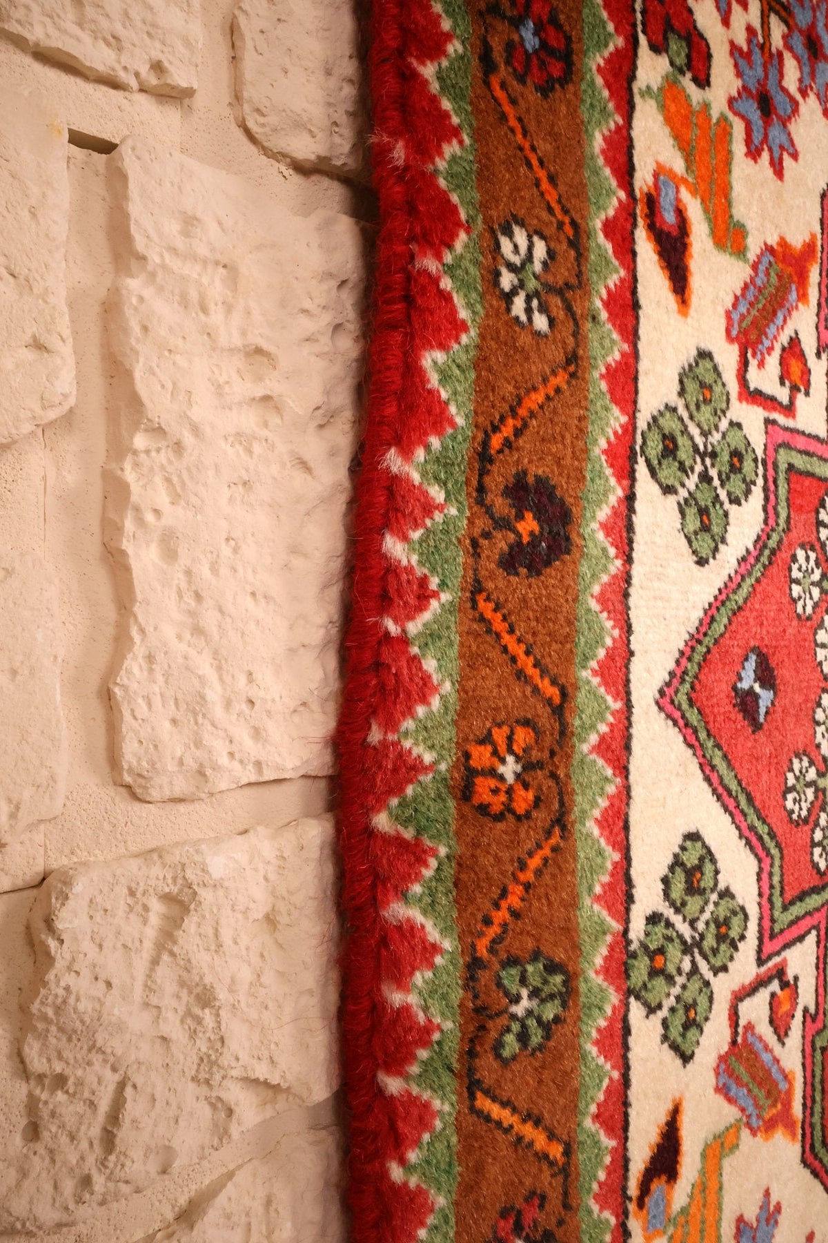 Lisière rouge du tapis Hamadan 146 × 100 cm, bordure brune en bord de champ