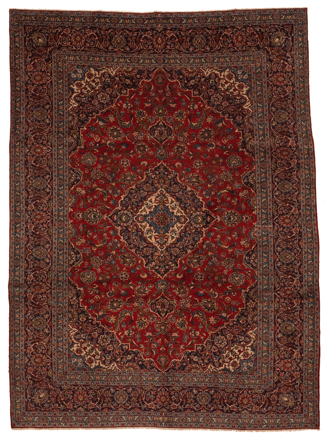 Tapis Kashan persan fait main en laine – vue de face – dimensions 370 x 274 cm – Baba Rug, Paris
