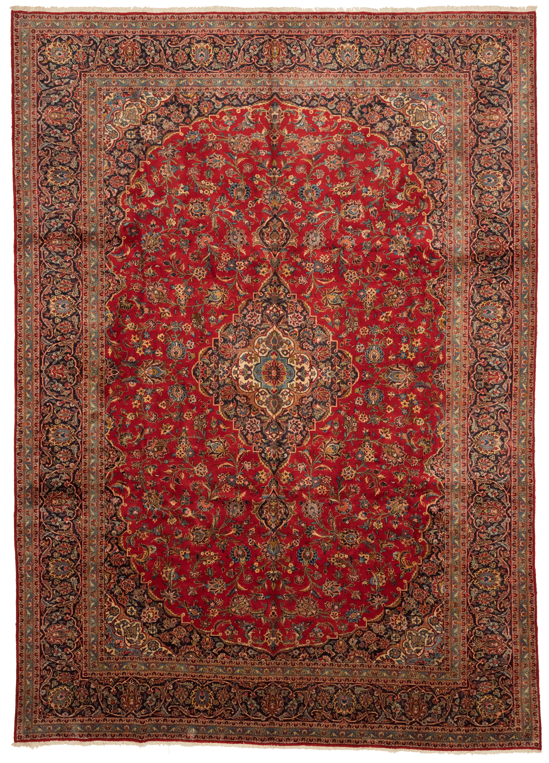 Tapis Kashan persan fait main en laine – vue de face, 410 × 300 cm – Baba Rug, Paris
