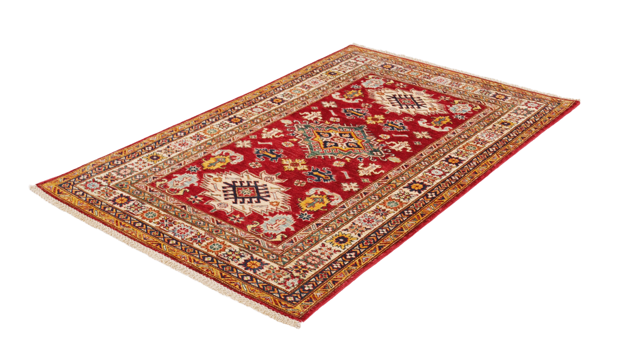 Tapis vue allongé origine Pakistan 188x121 cm, couleur jaune et rouge
