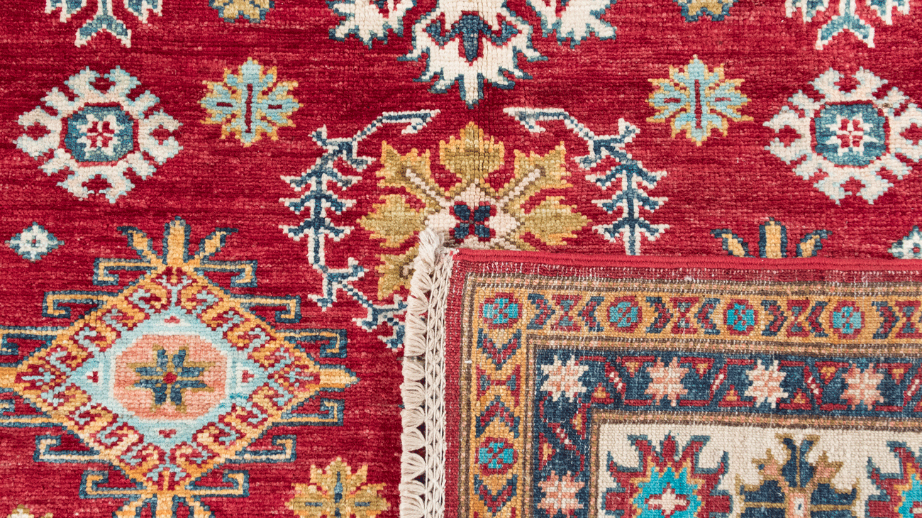 Détails nœuds tapis Kazak pakistan 189x126cm recto verso 