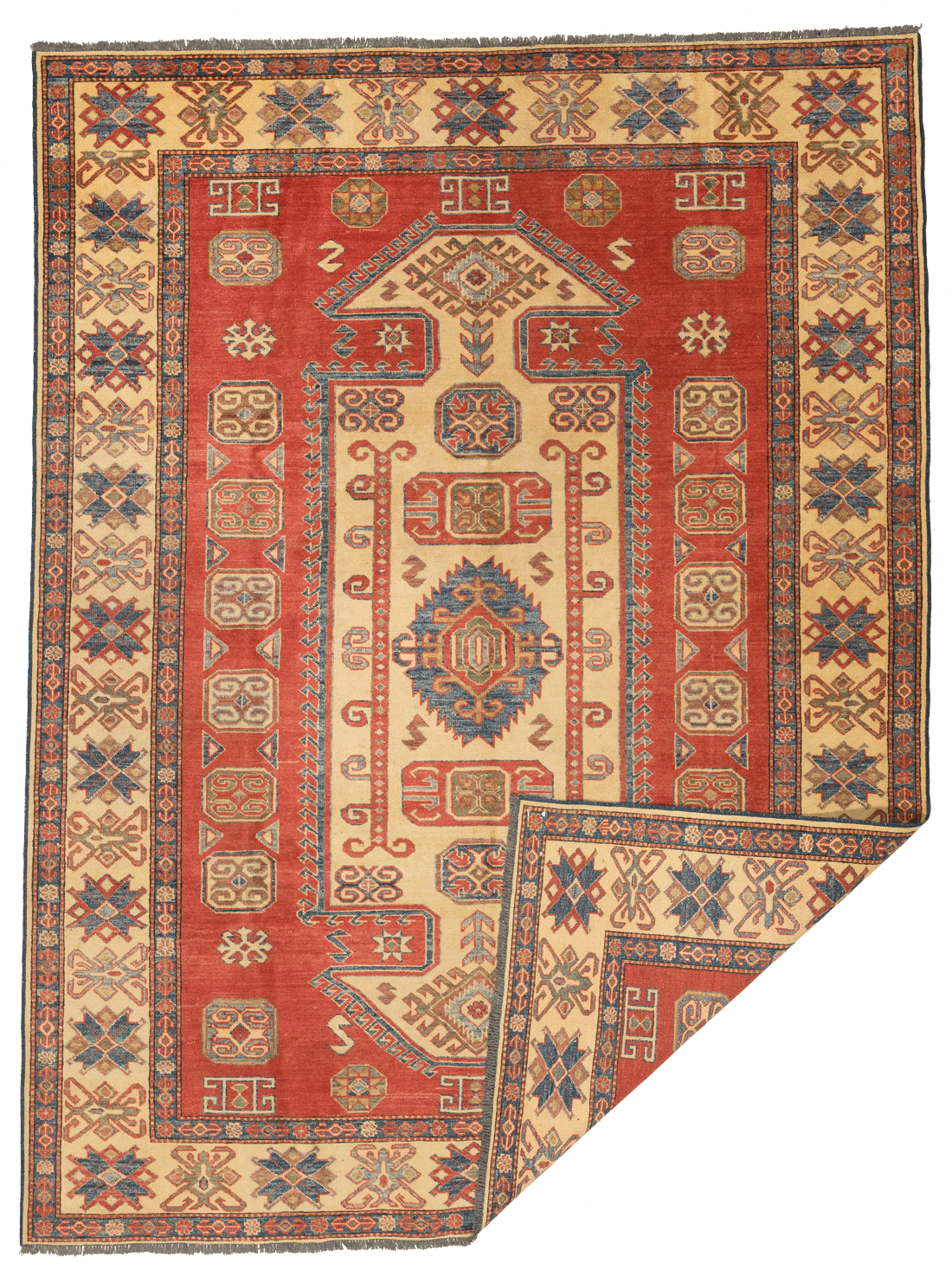 Tapis Kazak fait main au Pakistan en laine – vue de face, 245 × 184 cm – Baba Rug, Paris
