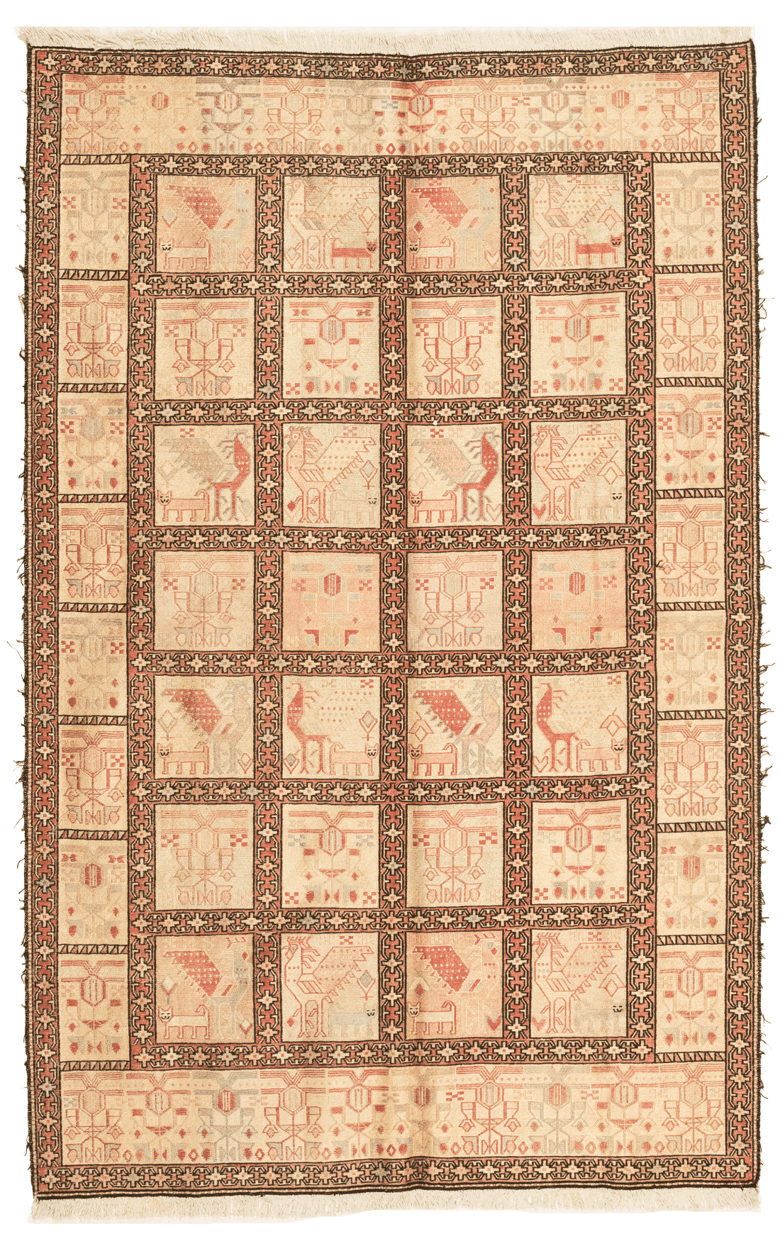 Tapis Kilim Soumak Iran motif quatre saison 191x122cm fait main avec motifs persans traditionnels