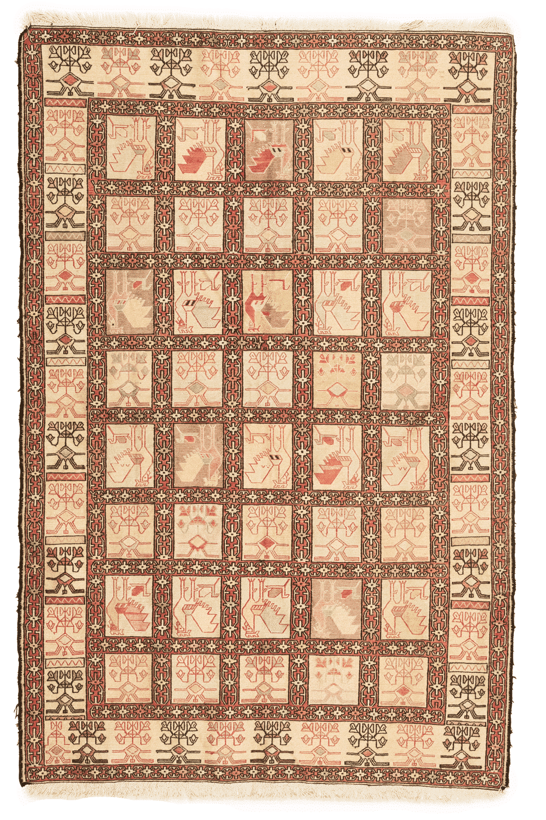 Tapis Kilim Soumak Iran quatre saison 180x120cm fait main avec motifs persans traditionnels