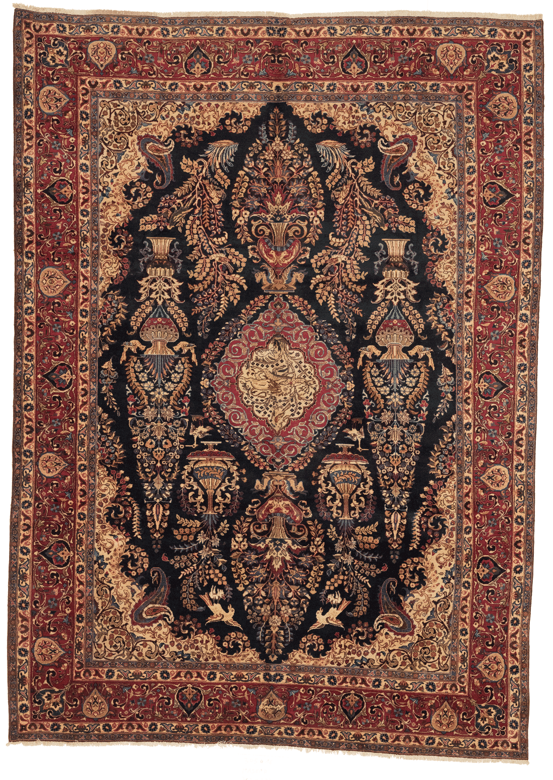 Tapis Mashad persan fait main en laine – vue de face, 380 × 270 cm – Baba Rug, Paris
