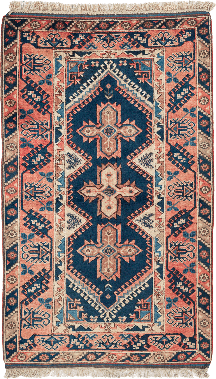 Tapis Melas turc fait main en laine – vue de face, 206 × 135 cm – Baba Rug, Paris
