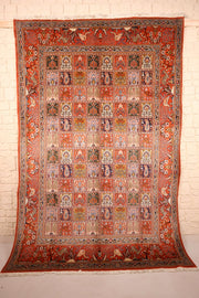 Tapis Moud orange 295 × 198 cm, vue d'ensemble du champ à caissons fleuris