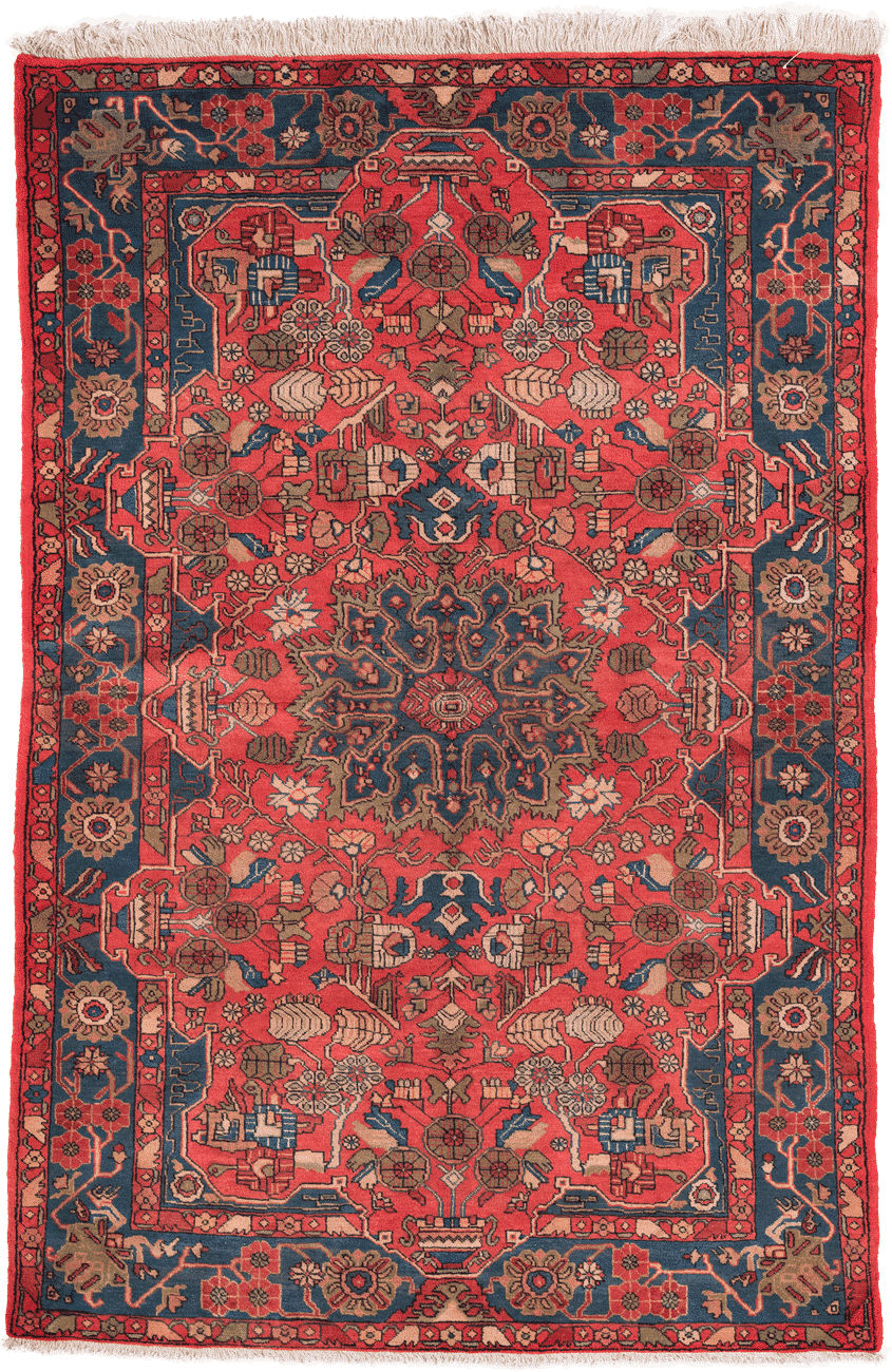 Tapis Nahavand Iran rouge avec médaillon central 230x160cm fait main avec motifs persans traditionnels
