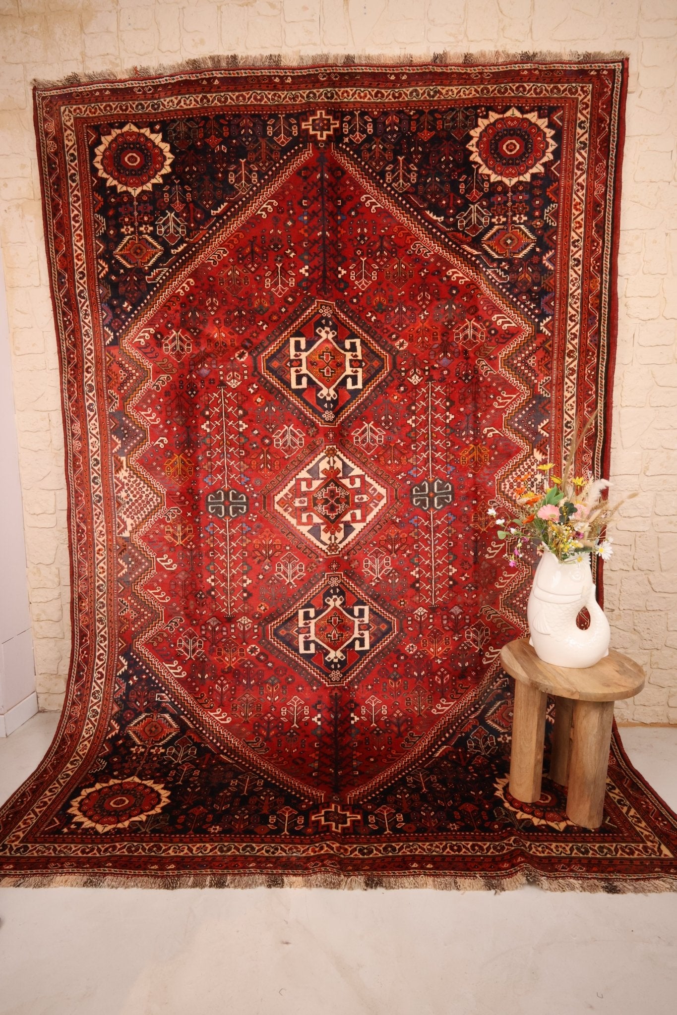 Tapis persan Gashgaï tissé main en laine, 322x222cm, motifs traditionnels orientaux – Baba Rug