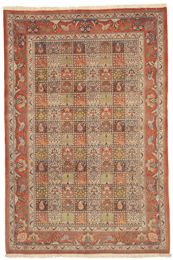 Grand tapis Moud persan 300x200 cm noué main laine motifs traditionnels Iran