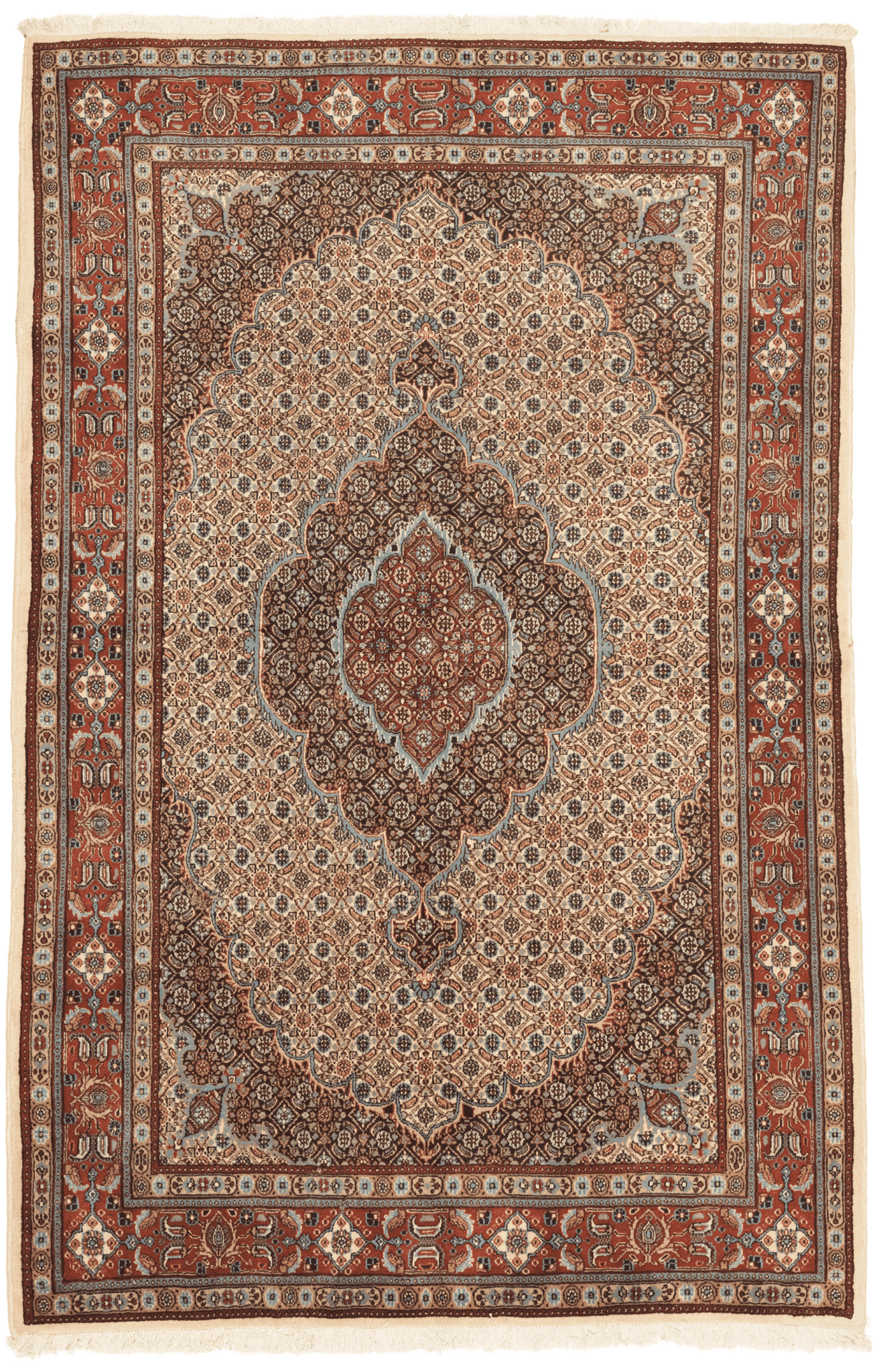 Tapis Moud persan médaillon central 240x170 cm noué main laine motifs traditionnels Iran