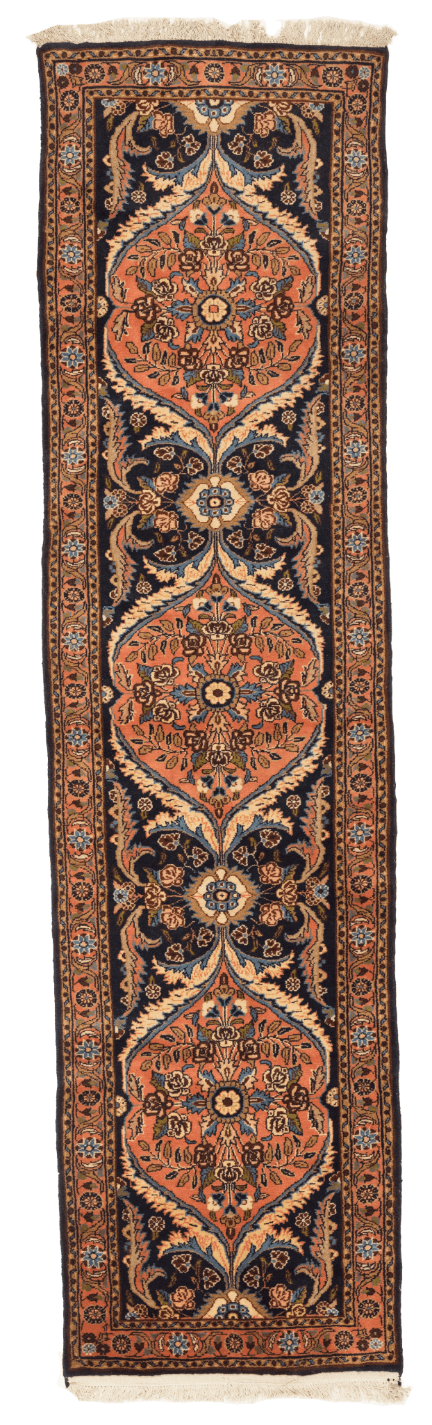 Tapis persan Roudbar fait main pour couloir en laine – vue de face, 290 × 70 cm – Baba Rug, Paris
