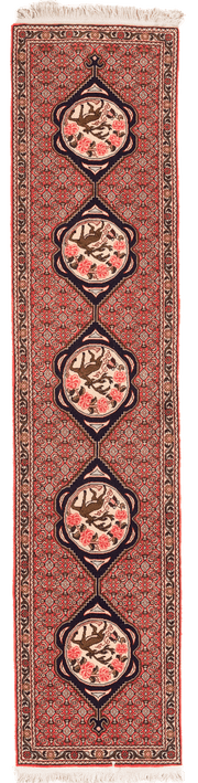 Tapis Senneh Iran de couloir avec médaillon 280x70cm fait main avec motifs persans traditionnels