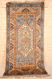 Tapis Shirvan beige et bleu 200 × 102 cm, vue d'ensemble avec franges claires