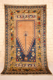 Tapis Tachpinar beige et bleu 180 × 110 cm, vue d'ensemble du mihrab crénelé