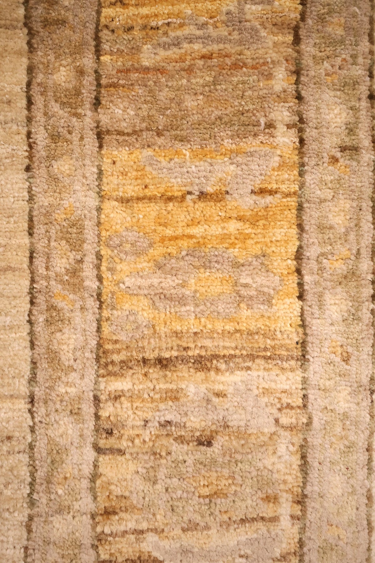 Bordure jaune-doré à rosettes et feuilles, encadrée de contre-bordures beige et gris